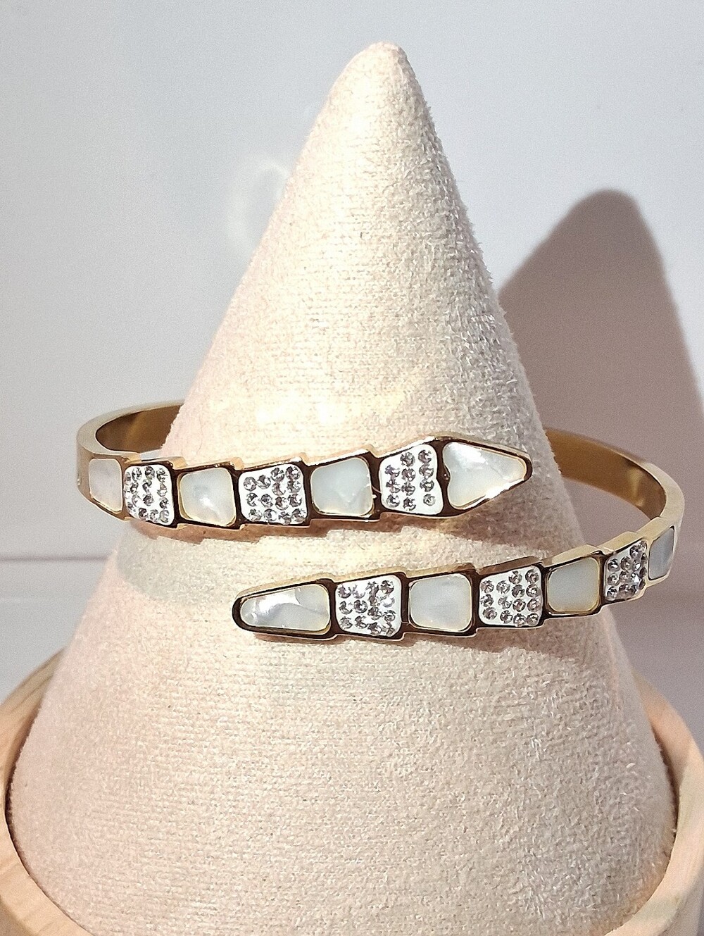 Gold-Tone Stainless Steel Mother of Pearl Hinged Bangle Bracelet